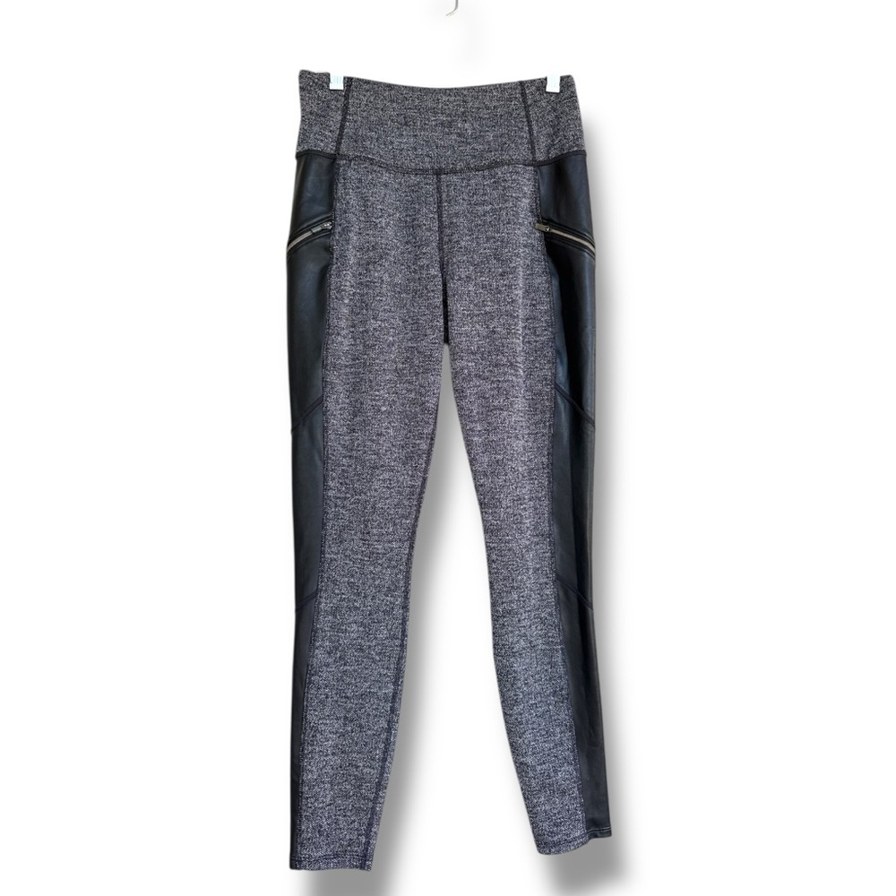 Athleta Herringbone Luxe Metro Drifter Leggings W Faux Leather Trim Size Small
